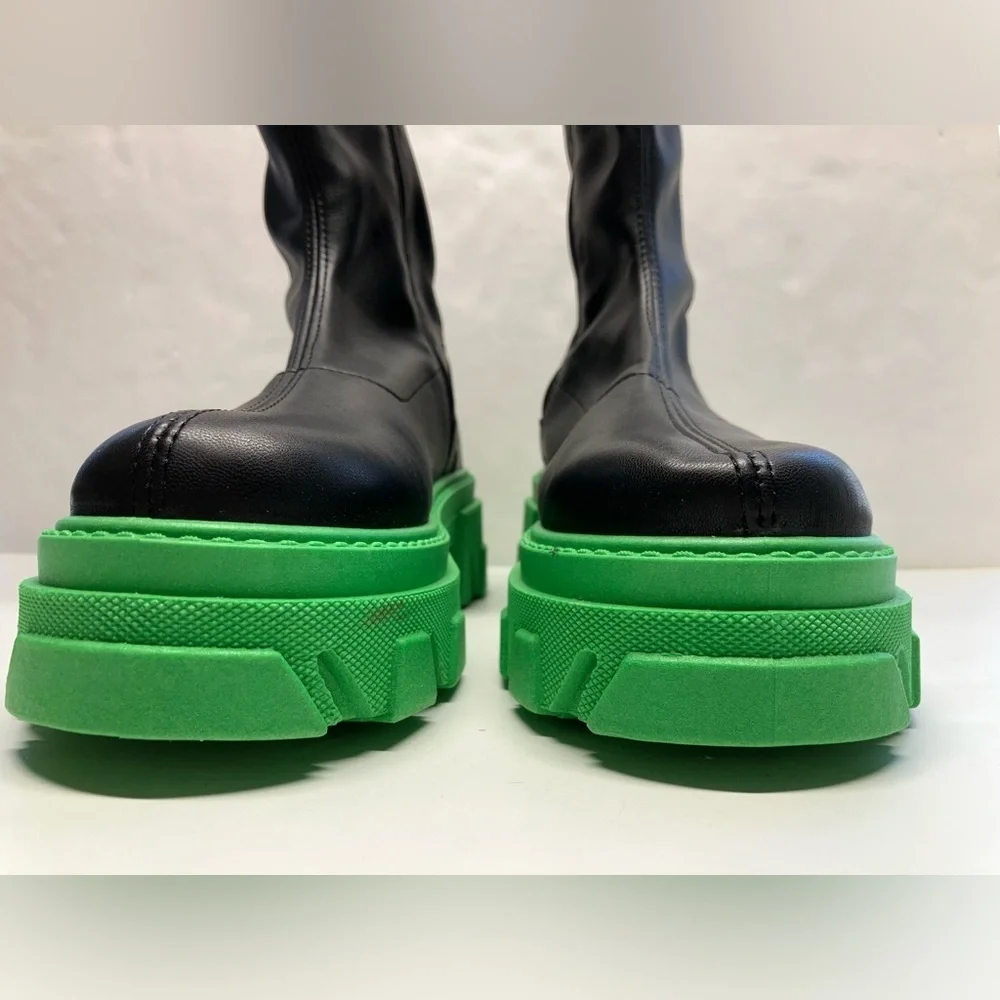 Topshop Tate Women’s Knee High Chunky Platform Boots, Size 7, Black/Green